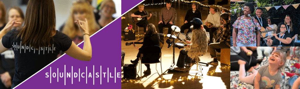 A colourful collage of Soundcastle project images.